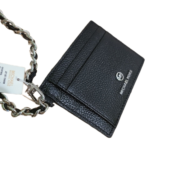 NEW Michael Kors Jet Set Small ID Chain Leather Card Holder Black - Picture 4 of 5